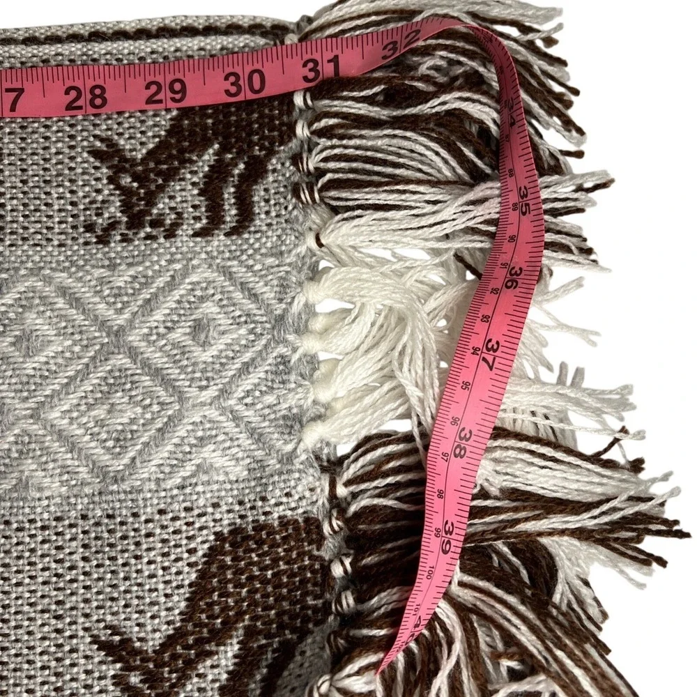 Alpaca Andes Woven Scarf Gray Brown Llama Geometric Fringe Winter Wrap‎